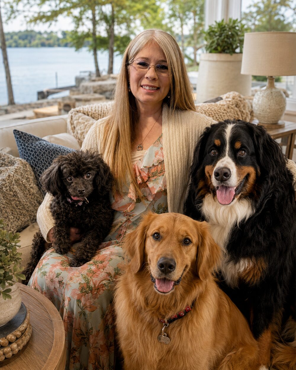 Treana with three of the dogs she cares for